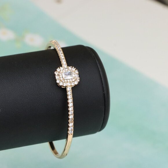 Rose Gold Bangle with Halo Cushion Cut Center and Stone Band, XPBL0558 - Picture 9 of 12